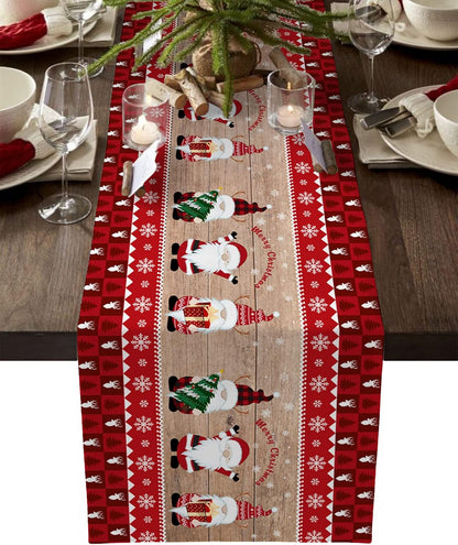 Christmas Table Runner 46x183 cm Red Checkered Santa Rustic for Christmas Birthday Parties Kitchen Dining Tables Home Decor - Image 2