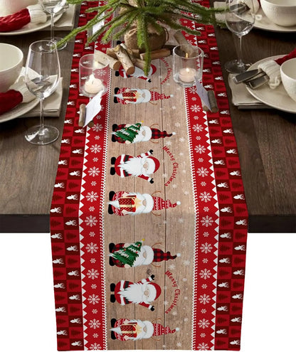 Christmas Table Runner 46x183 cm Red Checkered Santa Rustic for Christmas Birthday Parties Kitchen Dining Tables Home Decor - Image 2