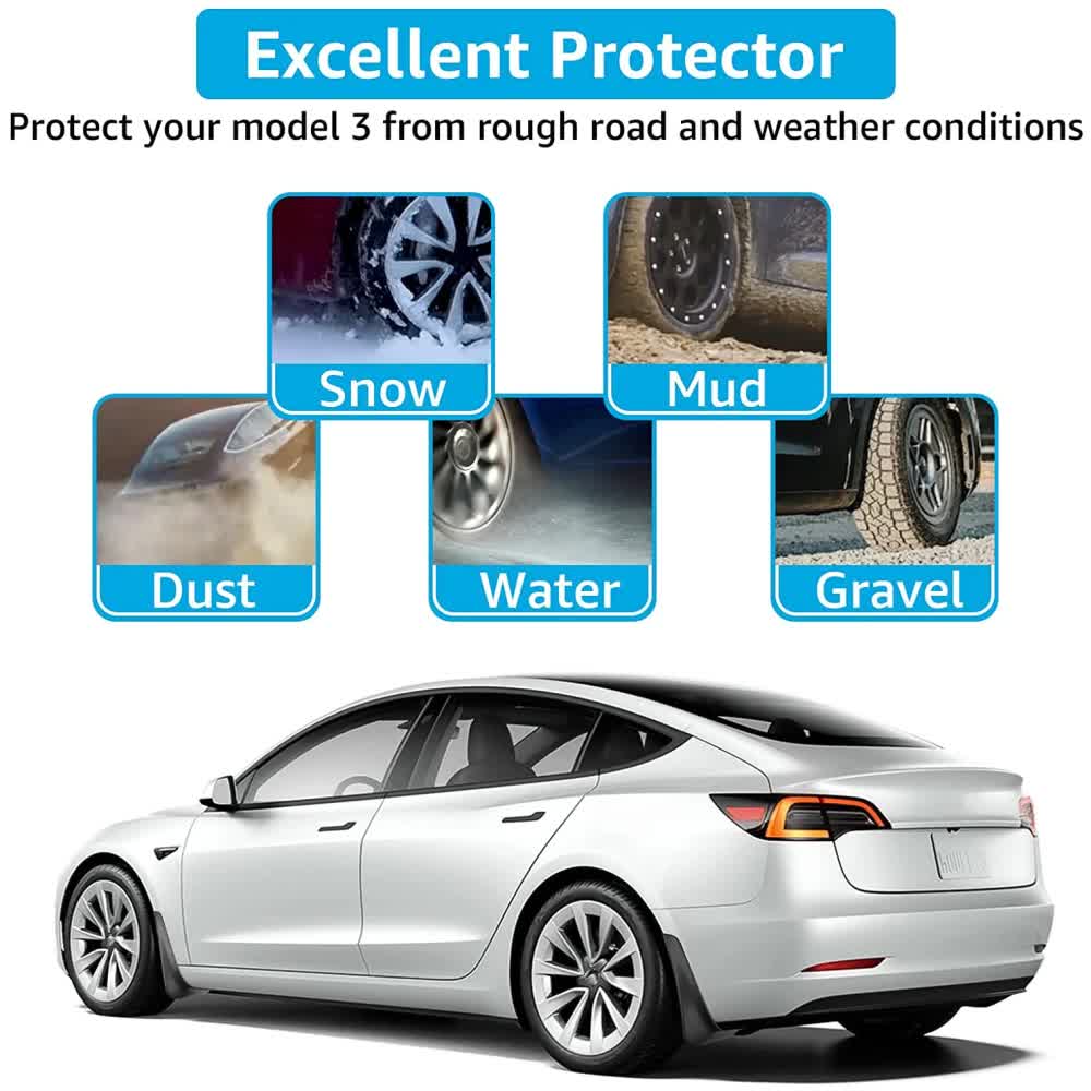 Tesla Model 3 Mud Guards Set of 4 Front and Rear Fenders White Compatible with Tesla - Image 4