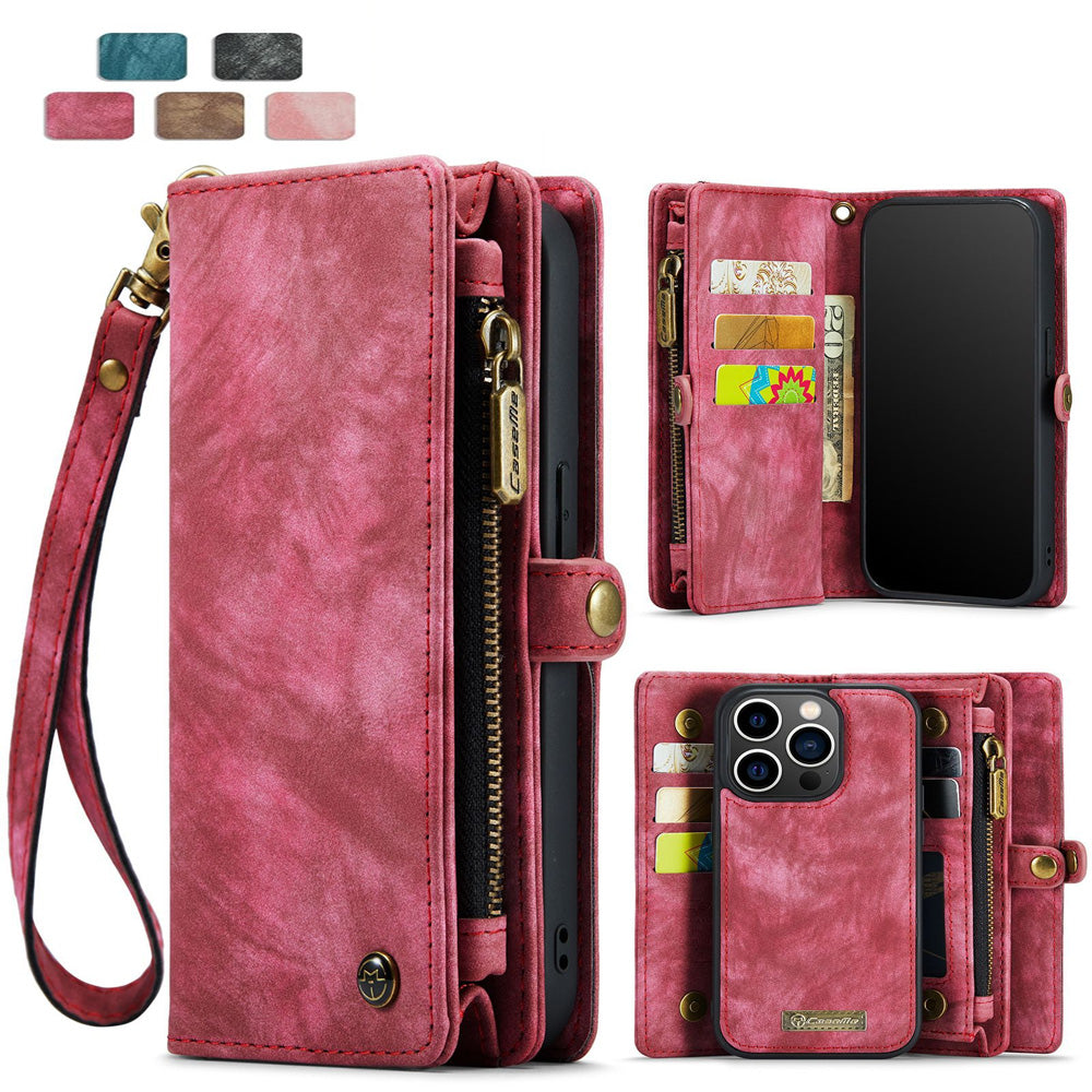 iPhone 16 Plus Leather Wallet Case with Magnetic Zipper Pocket Card Holder Compatible withSamsung Dark Pink