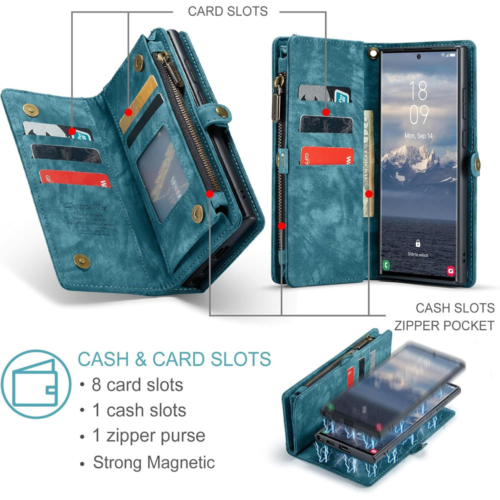 iPhone 16 Plus Leather Wallet Case with Magnetic Zipper Pocket Card Holder Compatible withSamsung Dark Pink - Image 2