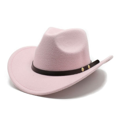 Cowboy Hat Pink Felt Rolled Brim Riding Hat for Men Women Compatible with American Western Style