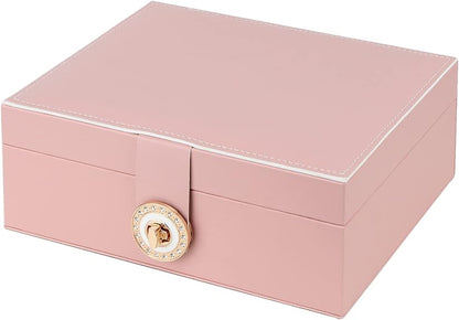 Jewelry Box for Storing Necklaces, Earrings, Bracelets and Rings, Large PU Leather with 3 Layers Stackable Jewelry Box, Pink Pink-tfrf Pink - Image 2