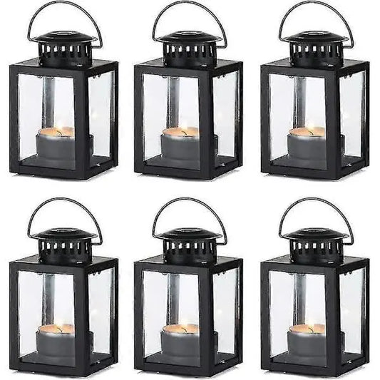 Black Candle Lanterns 6-Pack Vintage Style Indoor Outdoor Hanging Garden Lanterns for Tealights