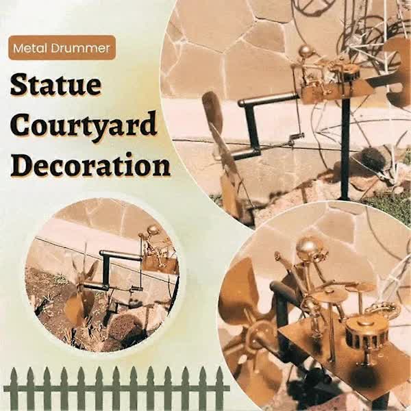 Compatible with Yard Lawn, Drummer Weather Vane Handmade Metal Garden Decoration Statue, Rock Art Wind Spinner - Image 2