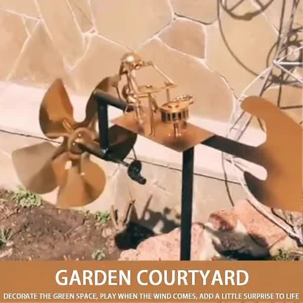 Compatible with Yard Lawn, Drummer Weather Vane Handmade Metal Garden Decoration Statue, Rock Art Wind Spinner - Image 3