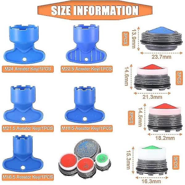 12pcs Sink Faucet Aerator Replacement with 5pcs Removable Key Tool Compatible with Oral-B and Braun M16.5 18.5 21.5 24mm - Image 2
