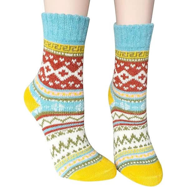 5 Pairs of Women's Merino Wool Socks, Thicker Thermal Knitting, Women's Socks for Hiking, Backpacking, Climbing, Winter (Red/Brown/Green/Blue/Dark Blue) - Image 3