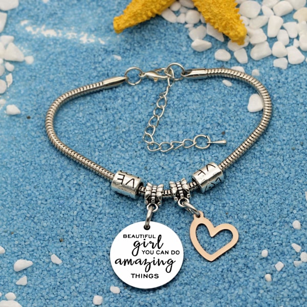 Girls Inspirational Charm Bracelet Gift for Women and Girls Pendant Bracelet You Can Do Amazing Things - Image 2
