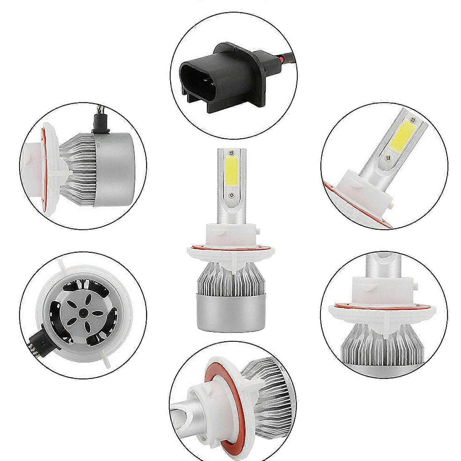 (2-pack) H13/9008 LED Headlight (Low Beam and High Beam) C6 Conversion Kit, 72W 8500LM 6500K Cool White Light - Image 2