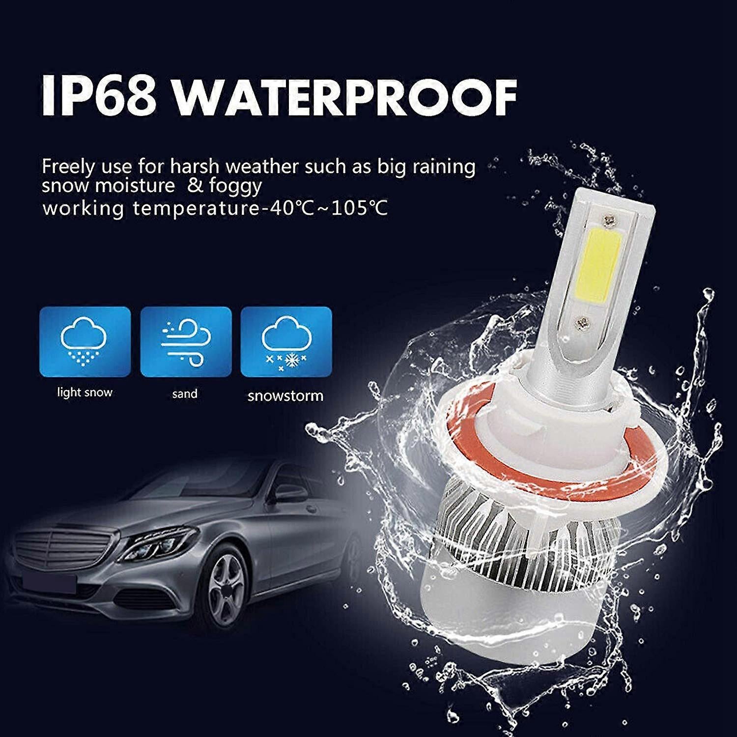 (2-pack) H13/9008 LED Headlight (Low Beam and High Beam) C6 Conversion Kit, 72W 8500LM 6500K Cool White Light - Image 3