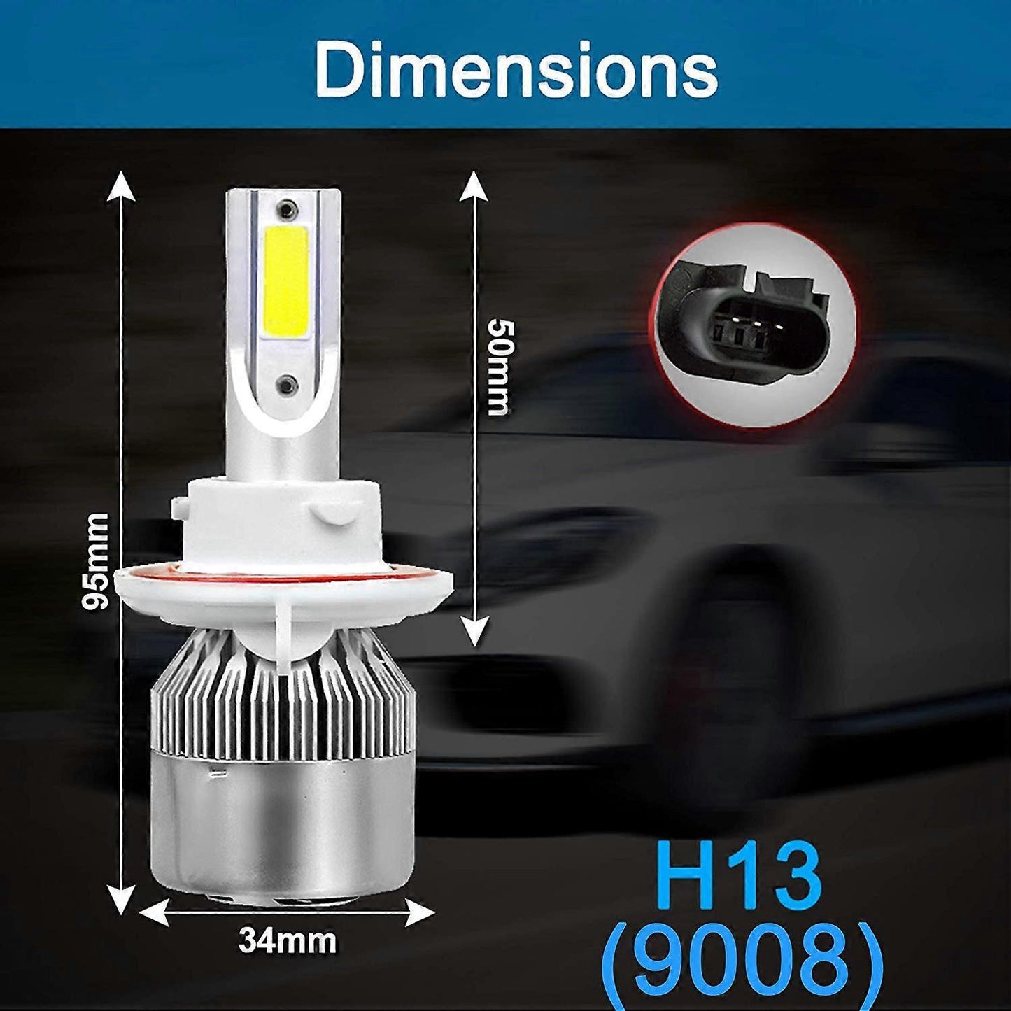 (2-pack) H13/9008 LED Headlight (Low Beam and High Beam) C6 Conversion Kit, 72W 8500LM 6500K Cool White Light - Image 4
