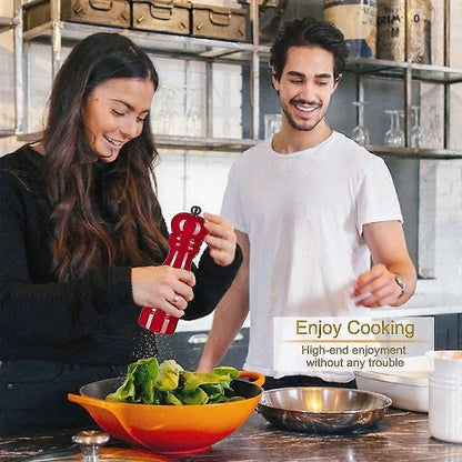 Wooden Pepper Mill Salt and Pepper Shaker with Adjustable Ceramic Rotor 2pcs Red - Image 4