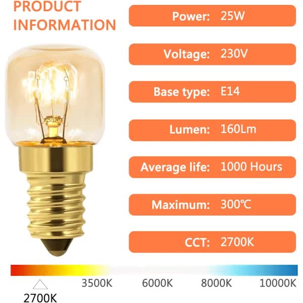 Dimmable E14 Oven Light Bulb Edison E14 T22 2700K Warm White 10-Pack for 220V Ovens 300°C Resistant 160LM - Image 2