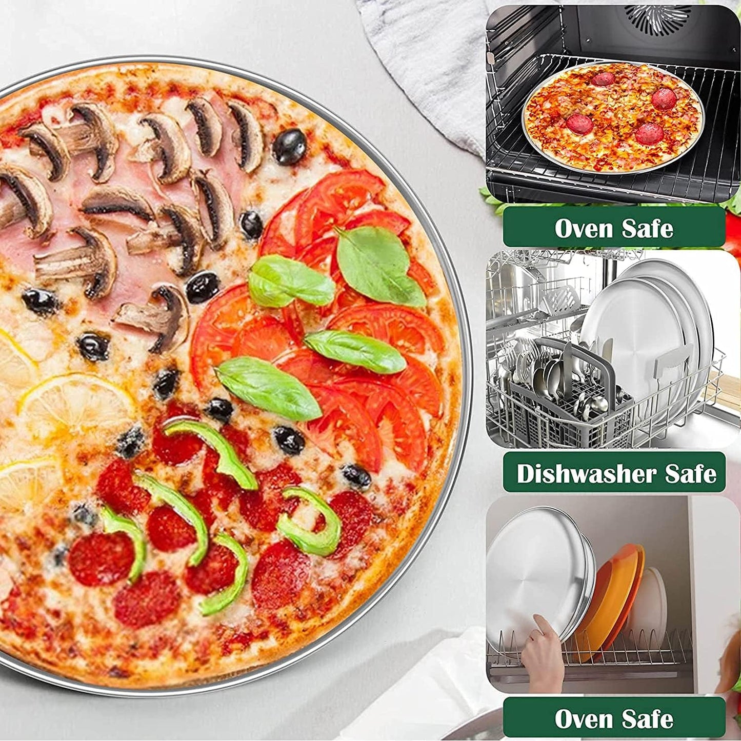 Stainless Steel Pizza Pan Round Pizza Tray, Round Pizza Plate For Pie Cookie Pizza Cake, Non Toxic & Heavy Duty, Brushed Finish & Easy Clean & Diameter 11.8 Inch - Image 4