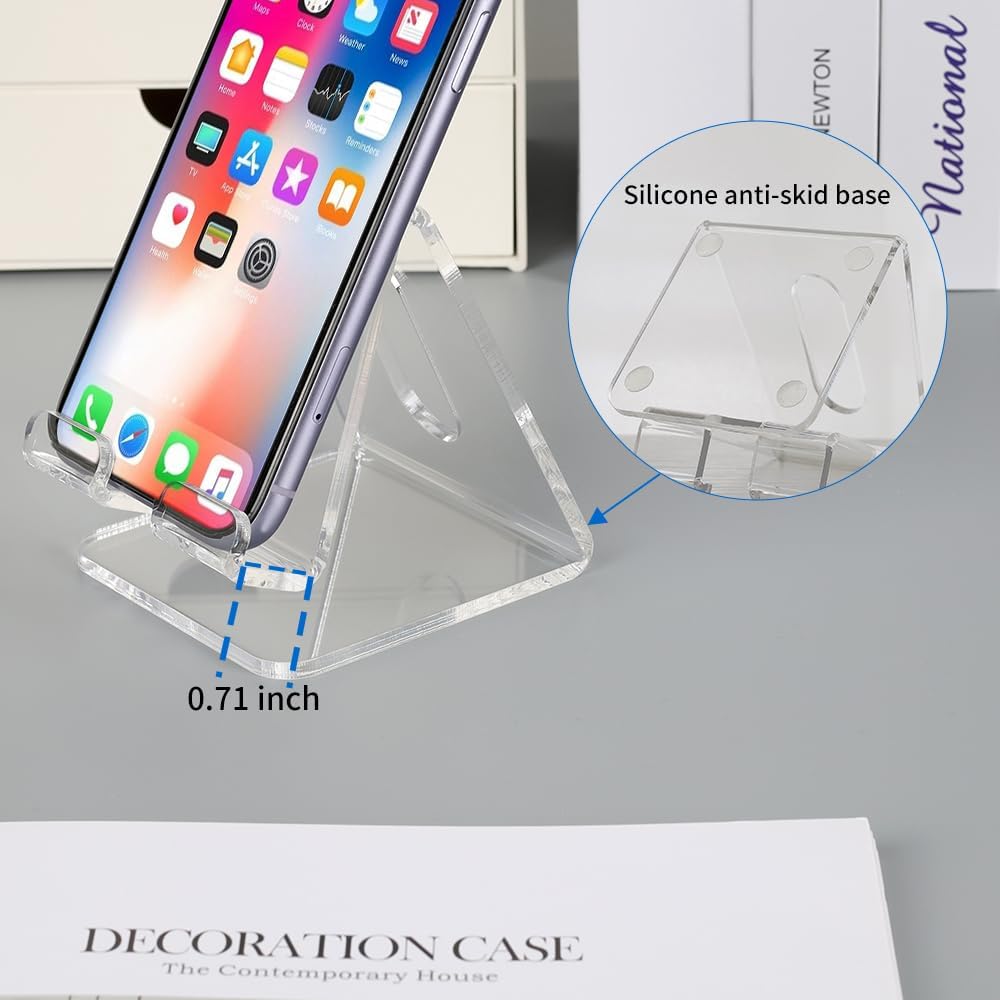 Fancial Acrylic Cell Phone Stand, Portable Phone Holder, Clear Phone Stand for Desk, Compatible with iPhone 15 14 13 12 Pro Max Mini 11 Xr Plus SE, Android Smartphone, Pad, Tablet, Desk Accessories - Image 2
