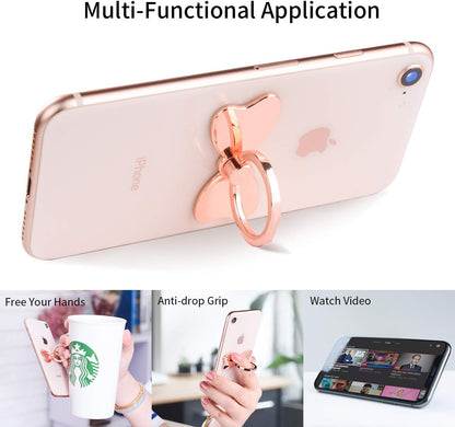 Metal Cell Phone Finger Ring Stability Holder Back Stand Collapsible Hand Grip Knob Loop Car Mount Hook Kickstand 360 for iPhone Samsung Galaxy Mobile Cute Accessories (Rose Gold) - Image 4