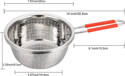 Stainless Steel Perforated Metal Colander Strainer with Long Red Handle Sieve Sifters Use for Kitchen Food Pasta Noodles Spaghetti Vegetables Silver - 7.9inch - Image 2