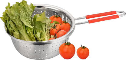 Stainless Steel Perforated Metal Colander Strainer with Long Red Handle Sieve Sifters Use for Kitchen Food Pasta Noodles Spaghetti Vegetables Silver - 7.9inch - Image 4