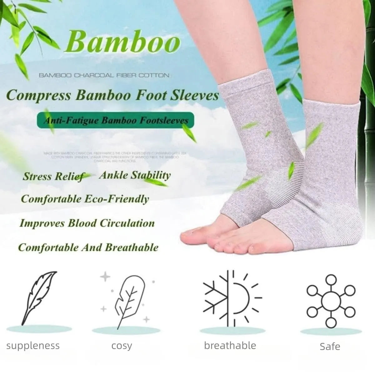 Bamboo Compression Socks, Bamboo Anti Fatigue Socks, Neuropathy Pain Relief At Bedtime,Ankle Swelling, for Sport Arthritis Pain Relief, Promote Blood Circulation, One Size Tall, Grey - Image 2