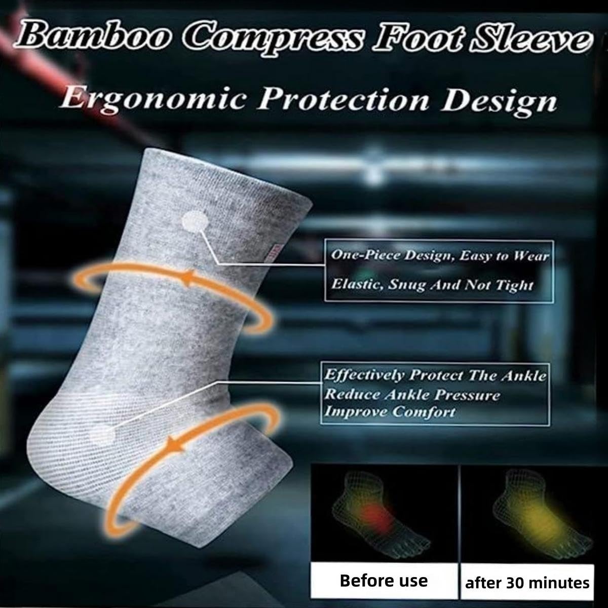 Bamboo Compression Socks, Bamboo Anti Fatigue Socks, Neuropathy Pain Relief At Bedtime,Ankle Swelling, for Sport Arthritis Pain Relief, Promote Blood Circulation, One Size Tall, Grey - Image 4