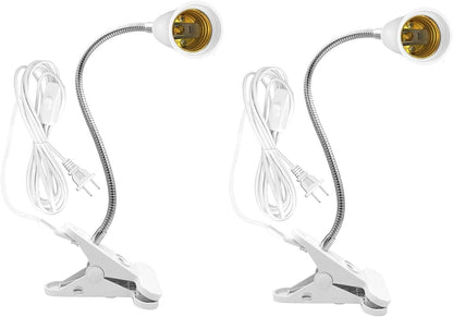 Bahong Clip Desk Lamp Socket,Desk Light Adapter,Clip Light Bulb Holder,E26/E27 Flexible Light Socket,86.6in Table Reading Light,Night Light with Cord,Clamp Light Bulb Stand with On/Off Switch (1PC)