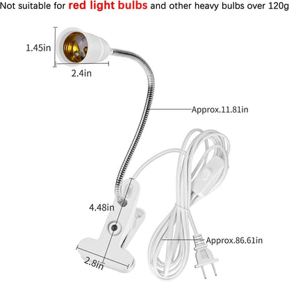 Bahong Clip Desk Lamp Socket,Desk Light Adapter,Clip Light Bulb Holder,E26/E27 Flexible Light Socket,86.6in Table Reading Light,Night Light with Cord,Clamp Light Bulb Stand with On/Off Switch (1PC) - Image 2