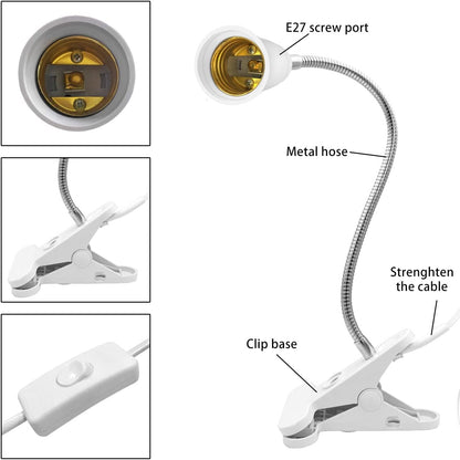 Bahong Clip Desk Lamp Socket,Desk Light Adapter,Clip Light Bulb Holder,E26/E27 Flexible Light Socket,86.6in Table Reading Light,Night Light with Cord,Clamp Light Bulb Stand with On/Off Switch (1PC) - Image 3