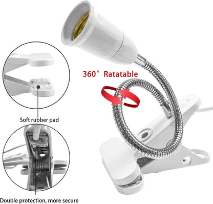 Bahong Clip Desk Lamp Socket,Desk Light Adapter,Clip Light Bulb Holder,E26/E27 Flexible Light Socket,86.6in Table Reading Light,Night Light with Cord,Clamp Light Bulb Stand with On/Off Switch (1PC) - Image 4