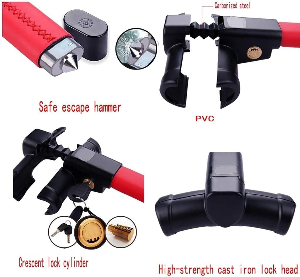 Steering Wheel Lock Strong Heavy Duty Anti-Theft Steering Wheel Lock Anti-Theft Retractable Hook Car Clutch Pedal Lock for Car Truck SUV Van Security with 2 Keys - Image 3