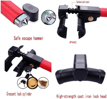 Steering Wheel Lock Strong Heavy Duty Anti-Theft Steering Wheel Lock Anti-Theft Retractable Hook Car Clutch Pedal Lock for Car Truck SUV Van Security with 2 Keys - Image 3
