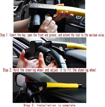 Steering Wheel Lock Strong Heavy Duty Anti-Theft Steering Wheel Lock Anti-Theft Retractable Hook Car Clutch Pedal Lock for Car Truck SUV Van Security with 2 Keys - Image 4