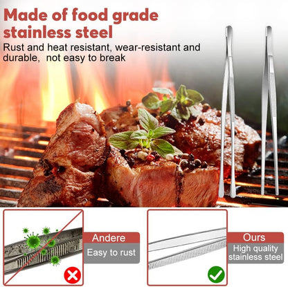 Kitchen Tongs, 2 Pieces BBQ Tongs with Serrated Tips, Kitchen Tongs, Stainless Steel, Long Tong, Professional Multi-Function, Straight Precision Tongs for Meats, Pasta Lining - Image 2