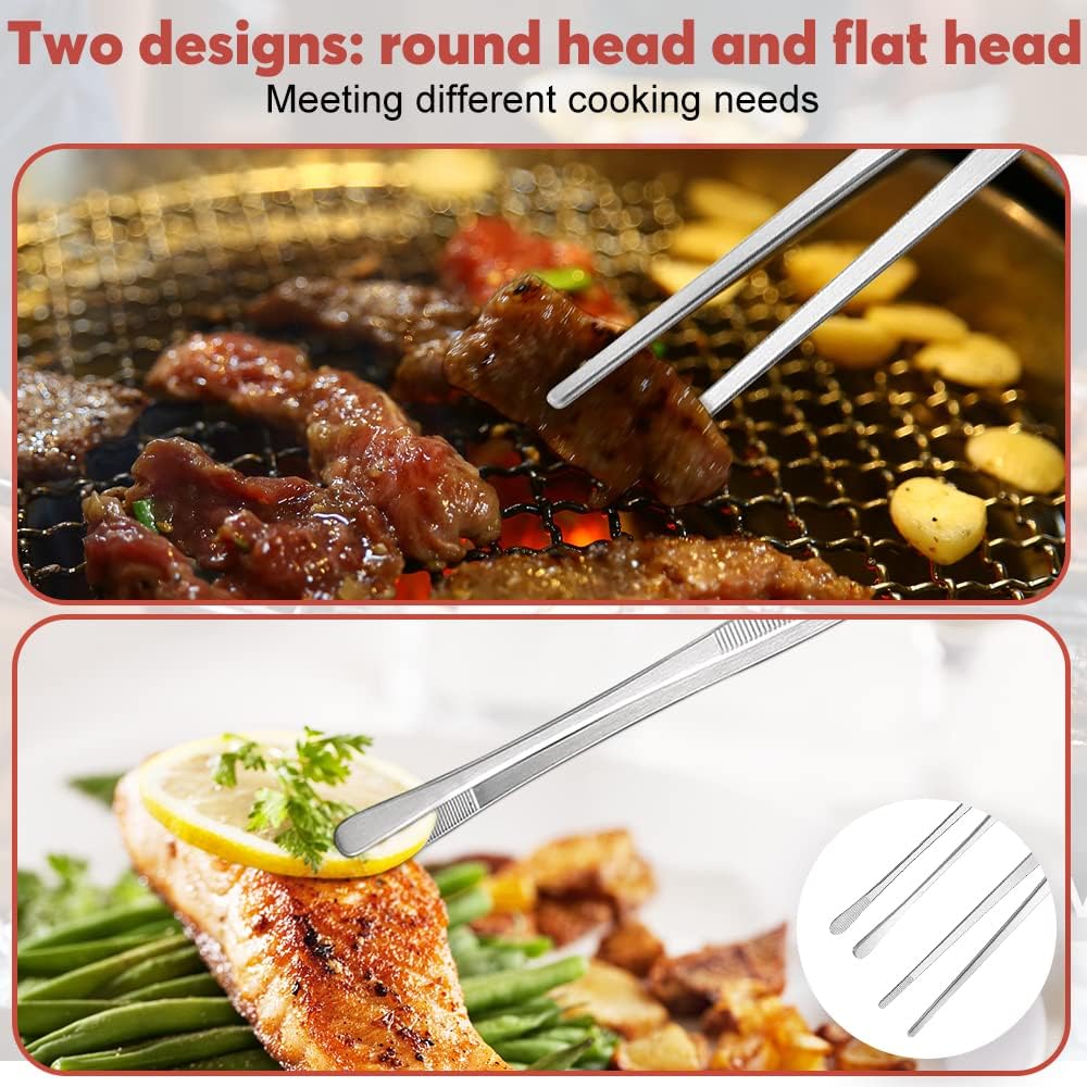 Kitchen Tongs, 2 Pieces BBQ Tongs with Serrated Tips, Kitchen Tongs, Stainless Steel, Long Tong, Professional Multi-Function, Straight Precision Tongs for Meats, Pasta Lining - Image 3