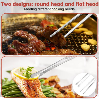 Kitchen Tongs, 2 Pieces BBQ Tongs with Serrated Tips, Kitchen Tongs, Stainless Steel, Long Tong, Professional Multi-Function, Straight Precision Tongs for Meats, Pasta Lining - Image 3