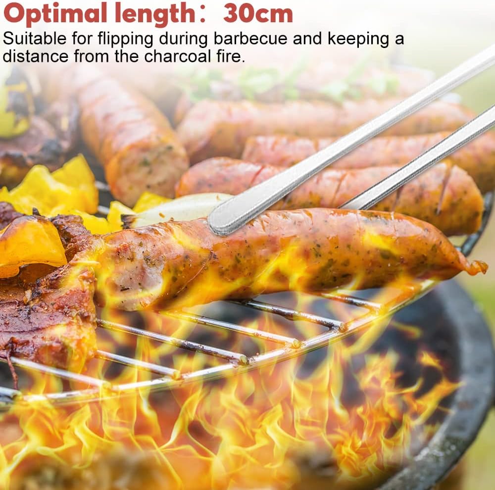 Kitchen Tongs, 2 Pieces BBQ Tongs with Serrated Tips, Kitchen Tongs, Stainless Steel, Long Tong, Professional Multi-Function, Straight Precision Tongs for Meats, Pasta Lining - Image 4