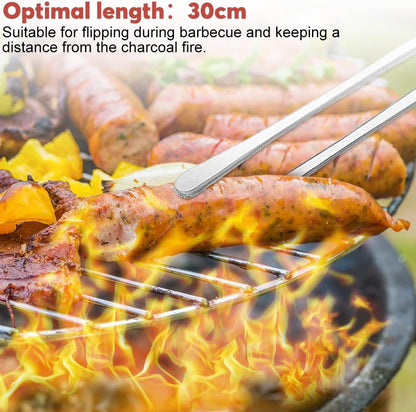 Kitchen Tongs, 2 Pieces BBQ Tongs with Serrated Tips, Kitchen Tongs, Stainless Steel, Long Tong, Professional Multi-Function, Straight Precision Tongs for Meats, Pasta Lining - Image 4