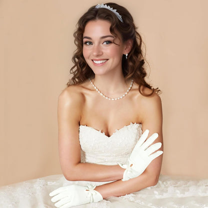 White Gloves Bow Short Satin Gloves Uniform Tuxedo Dress Wedding Bridal Glove 1920s Opera Special Occasion Fashion Accessories - Image 3