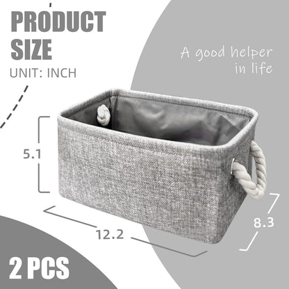 Organizing Fabric Storage Basket Box for Shelves, Nursery, Decorative Baskets(Solid Grey-2 Pack, Small-12.2 * 8.3 * 5.1inches) - Image 2