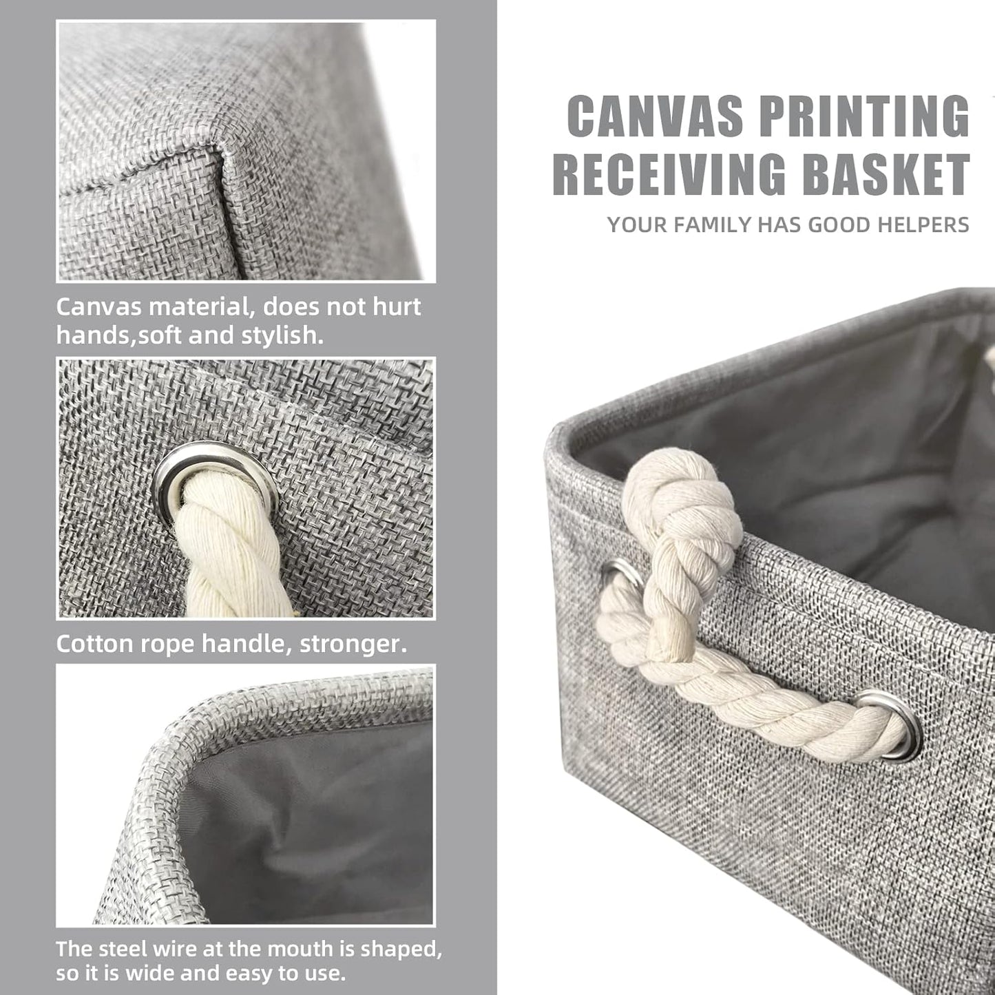 Organizing Fabric Storage Basket Box for Shelves, Nursery, Decorative Baskets(Solid Grey-2 Pack, Small-12.2 * 8.3 * 5.1inches) - Image 3