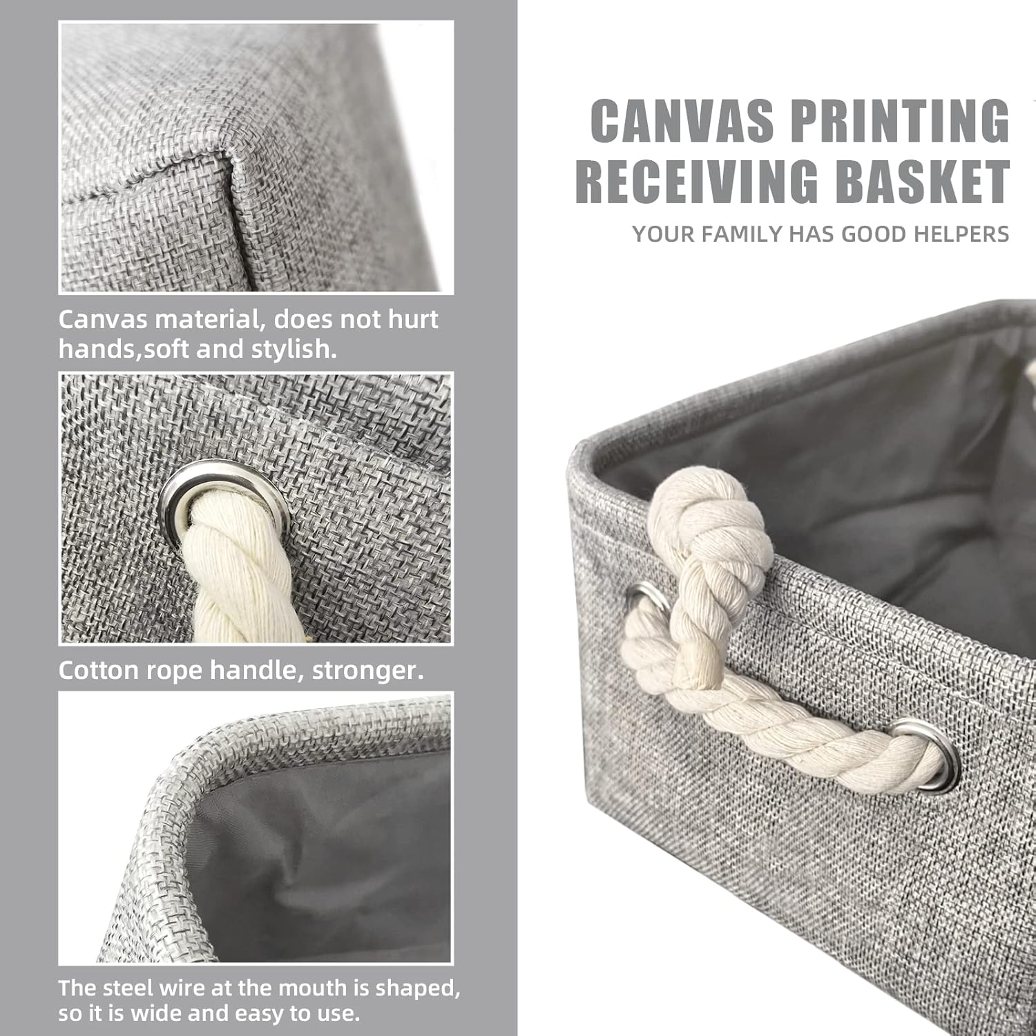 Organizing Fabric Storage Basket Box for Shelves, Nursery, Decorative Baskets(Solid Grey-2 Pack, Small-12.2 * 8.3 * 5.1inches) - Image 3