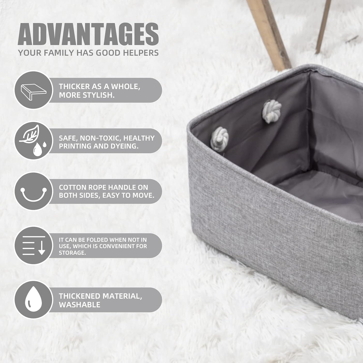 Organizing Fabric Storage Basket Box for Shelves, Nursery, Decorative Baskets(Solid Grey-2 Pack, Small-12.2 * 8.3 * 5.1inches) - Image 4