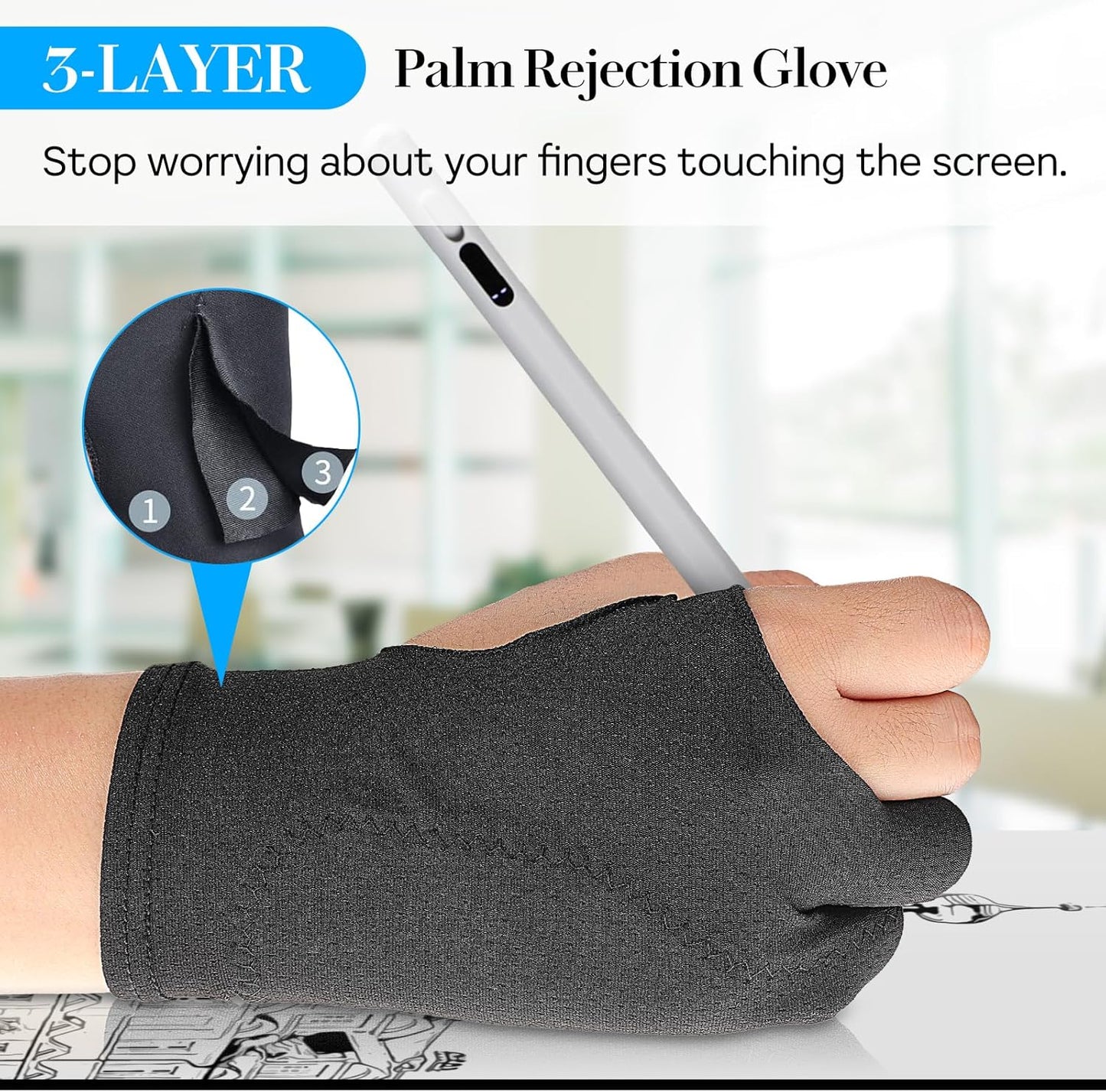Artist Drawing Glove Digital Art Glove for Sketching Drawing Gloves for Tablet Paper Coloring Stylus Pen - Image 3