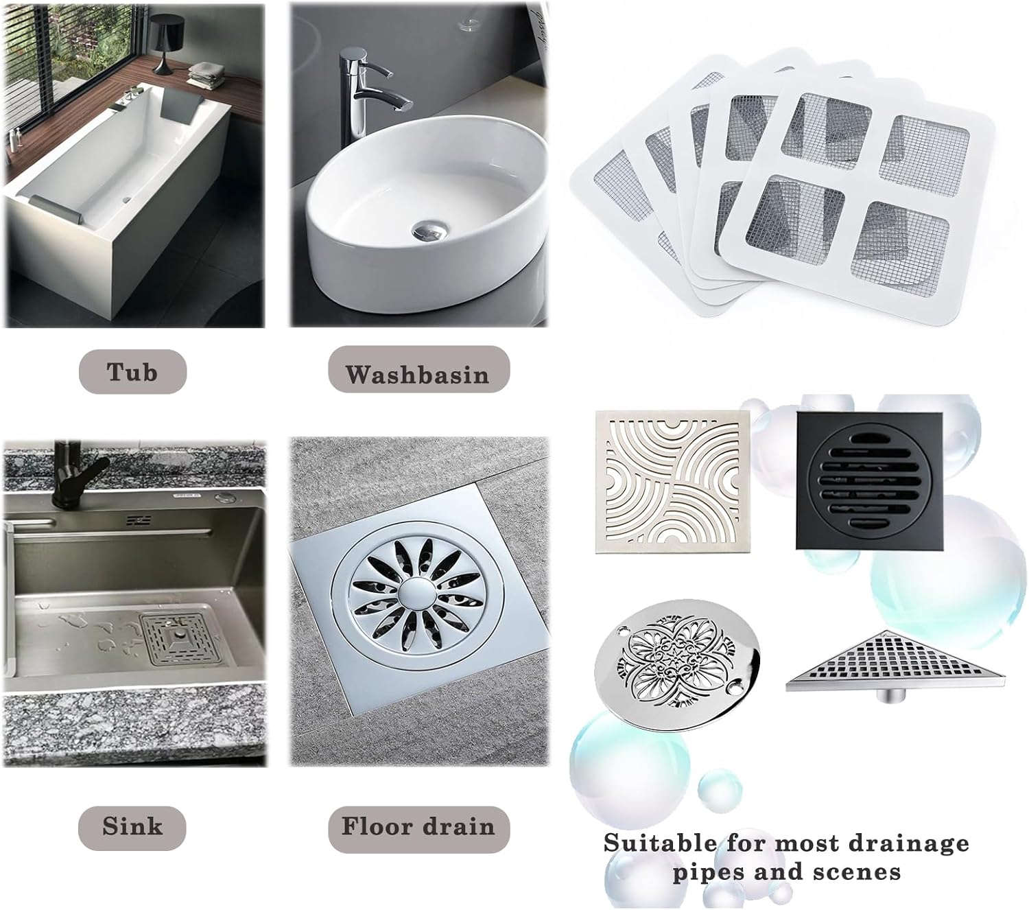Disposable Hair Drain Stickers, 4" X 4"Disposable Shower Floor Drain Sticker, Disposable mesh Cover Sewer Filter Screen for Bathroom, Laundry,Sink,Tub,and Kitchen (30pcs) - Image 4