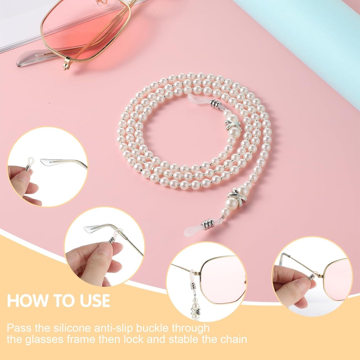 Pearl Eyeglass Chain Anti-slip and Anti-Falling Glasses Chain Eyeglasses String Holder for Women & Girls Sunglasses Mask Necklace Lanyard(White) - Image 4