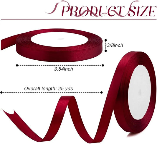 Red Ribbon for Gift Wrapping 3/8 Inch 25 Yds Dark Red Ribbon for Flower Bouquet Ribbon Gifts Bow Maker Mothers Day Fathers Day Ribbons for Crafts Hair Burgundy Ribbon for Christmas Tree Decorations - Image 2