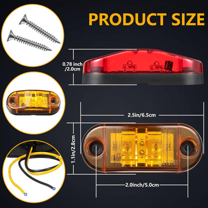 10 Pcs 2.5 Inch LED Trailer Lights 2 Diode Waterproof LED Trailer Side Marker Lights Oval Signal Running Lights For Truck Boat RV(Amber, Red) - Image 2
