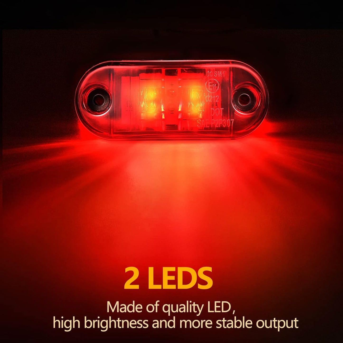 10 Pcs 2.5 Inch LED Trailer Lights 2 Diode Waterproof LED Trailer Side Marker Lights Oval Signal Running Lights For Truck Boat RV(Amber, Red) - Image 3