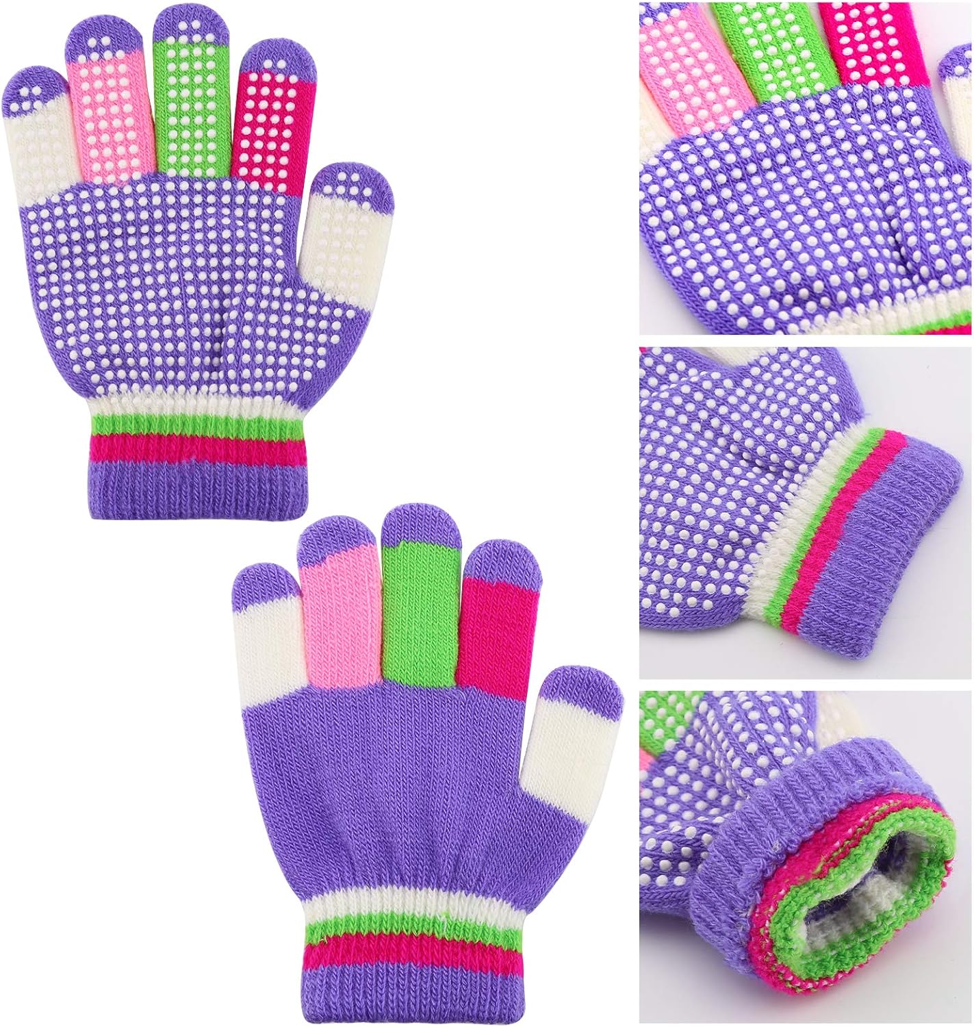 6 Pairs Kids Anti-Skid Magic Gloves, Multicolor Winter Warm Full Finger Mittens Stretchy Knitted Gloves for Kids Boys and Girls - Image 3