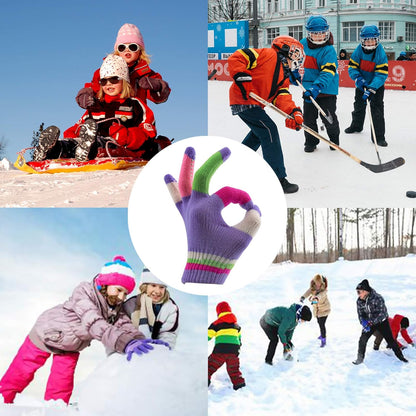 6 Pairs Kids Anti-Skid Magic Gloves, Multicolor Winter Warm Full Finger Mittens Stretchy Knitted Gloves for Kids Boys and Girls - Image 4